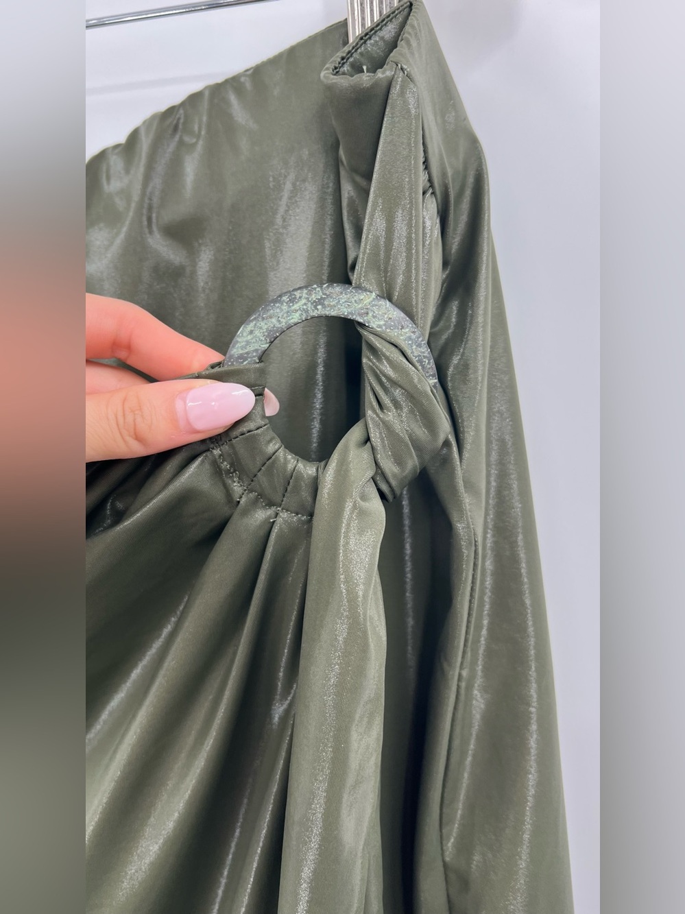 NWT olive green faux leather wrap ring detail midi skirt 1X date night plus size - Picture 8 of 12